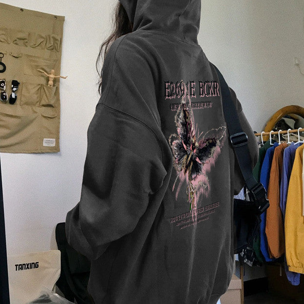 Retro Butterfly Print Mid-Length Casual Cotton Sweater