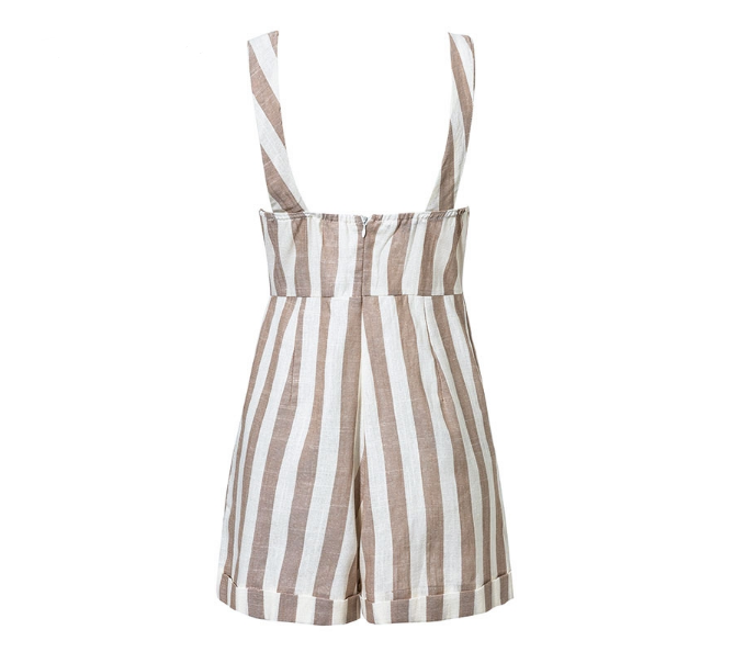 Sexy Backless Striped High-Waist Jumpsuit Shorts