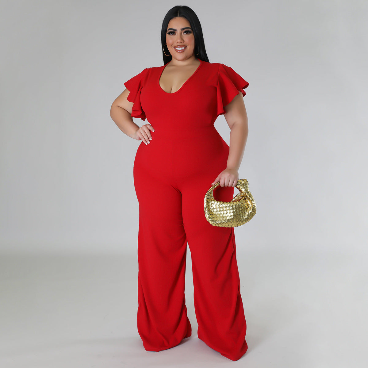 Women's High-Stretch Lotus-Leaf Wide-Leg Pants