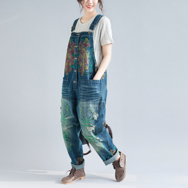 Women's Plus Size Distressed Denim Overalls