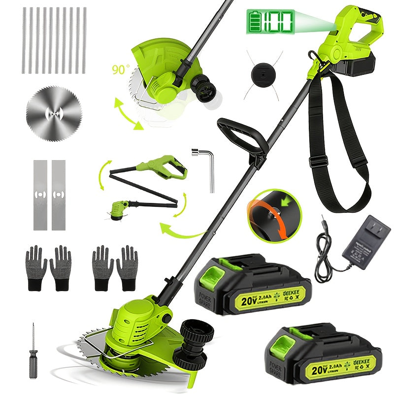 3‑In‑1 Wireless 8‑Inch Electric Trimmer – Lawn, Hedge and Weed Whacker with Dual Batteries and Fast Charger