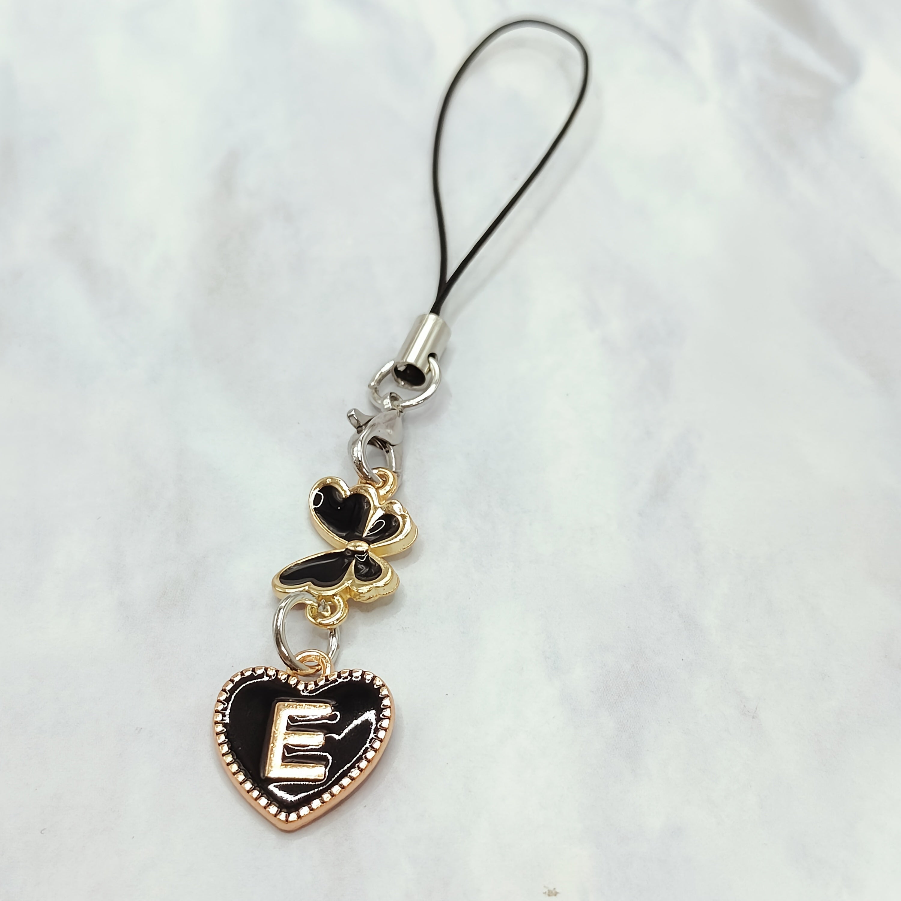 Black Letter A‑Z and Butterfly Phone Charm – Durable Aluminum Alloy