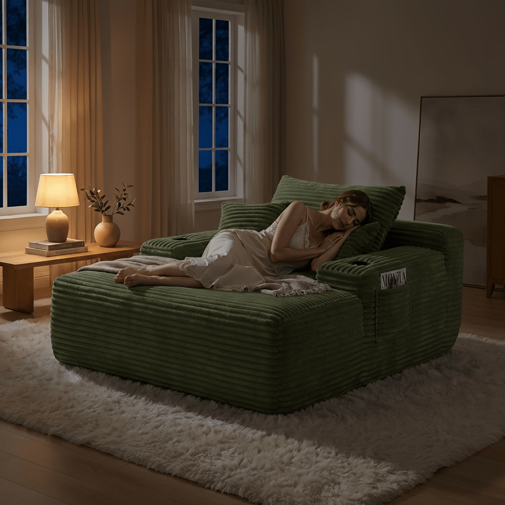Extra-Large Convertible Chaise Lounge Sofa with High-Rebound Foldable Recliner, Pocket Spring System, High-Density Foam Padding, Cup Holder and Side Pockets