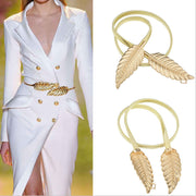Elastic Chain Waist Belt with Decorative Leaves