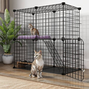 2-tier 28 Cat Cage & Playpen  Metal Indoor Enclosure For 1-2 Cats And Kittens  For Travel And Camping, Black