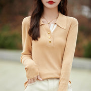 Spring Color Stitching Turnover Neck Design Women's Tencel Sweater