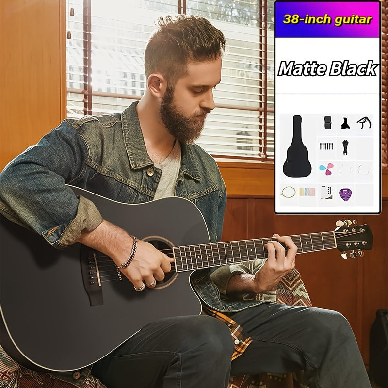 38‑Inch Solid Wood Entry‑Level Acoustic Guitar – Folk Style with Full Accessory Set