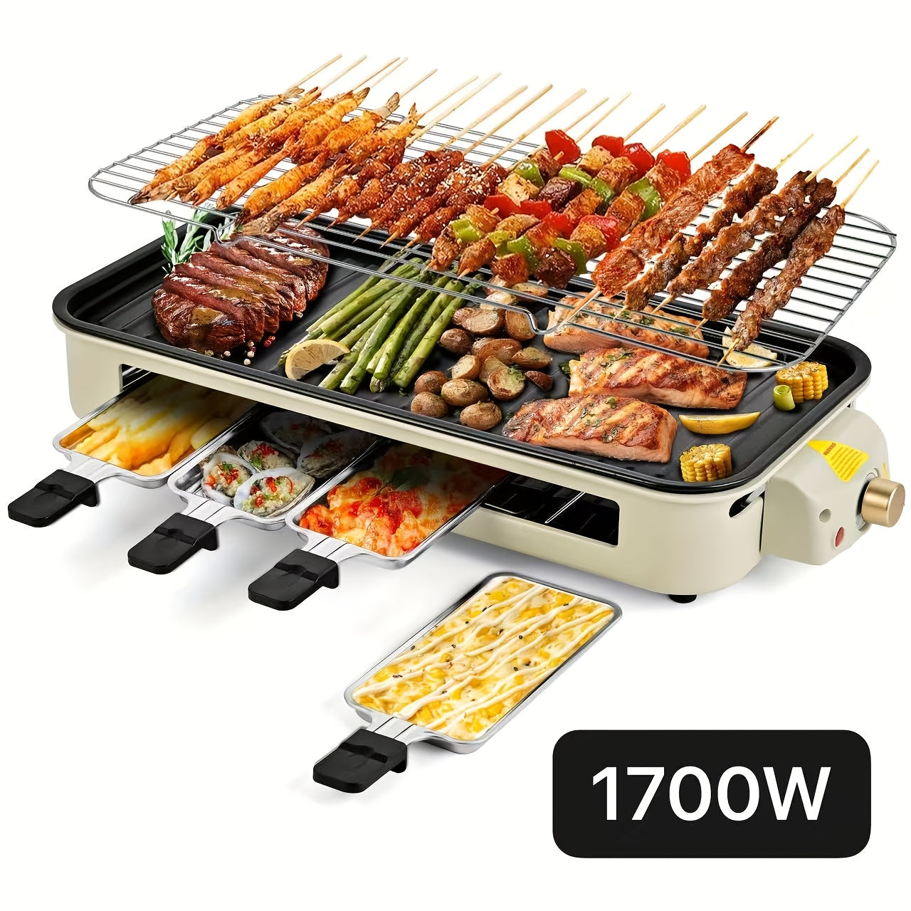 1500W Smokeless Electric Grill with Removable Non-Stick Griddle & Hot Pot
