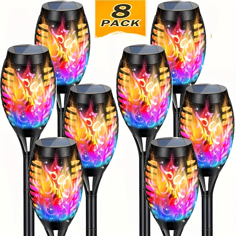 8pcs Halloween Outdoor Solar Lights, Dancing Flashing Flame Torch Lights, Suitable for Trails, Lawns, Gardens, Courtyards, Landscape Decorative Lights