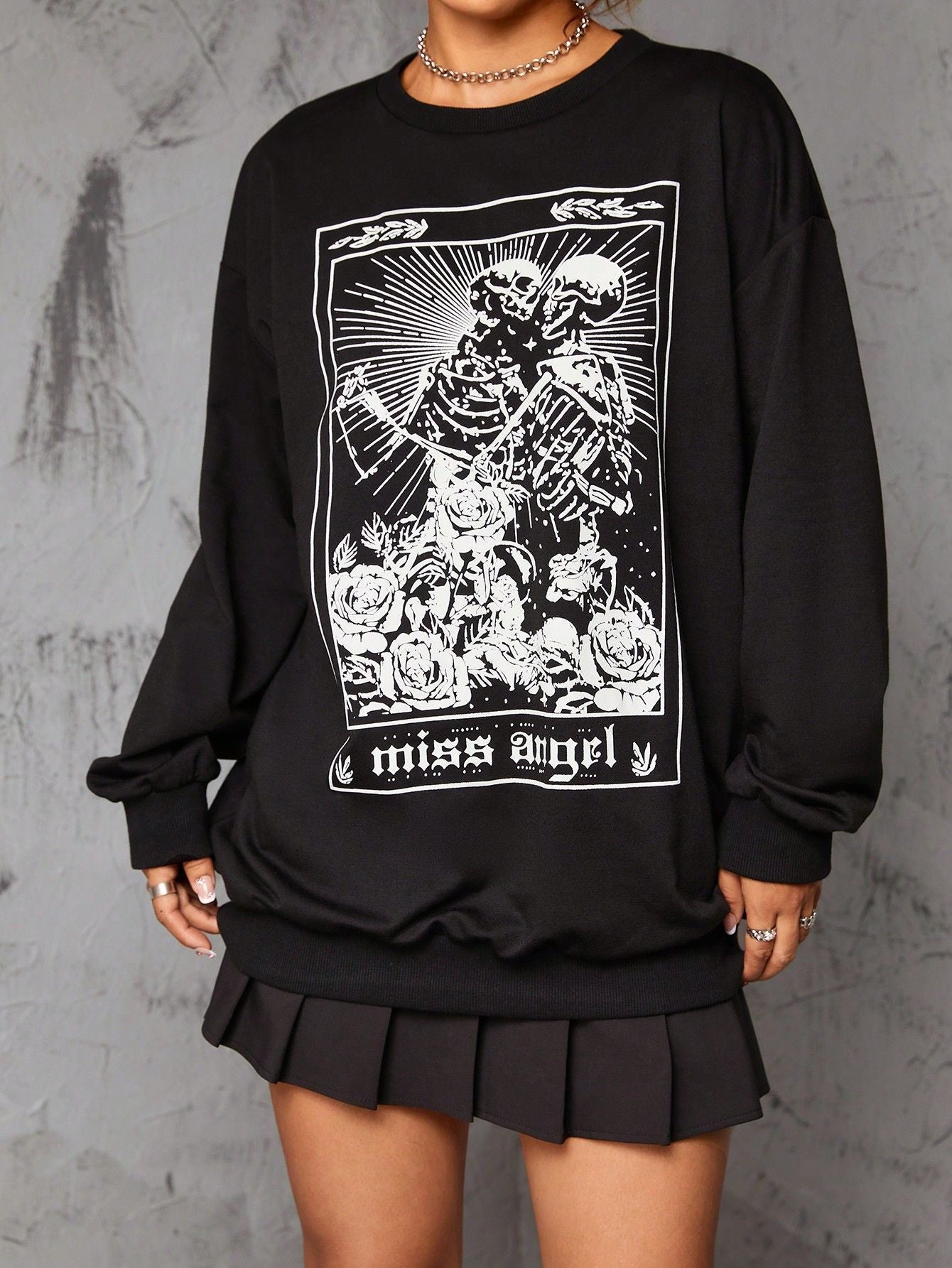 Gothic Retro Rose Skull Long Women's Sweater