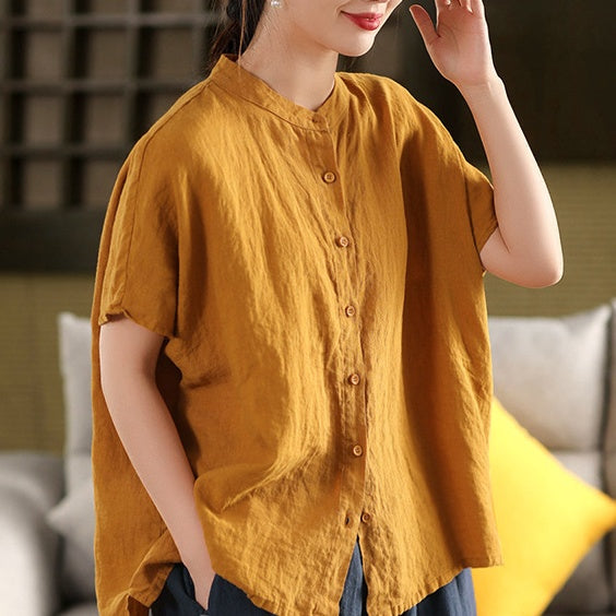 Korean-Style Patchwork Cotton Shirt – Lightweight Short Sleeve