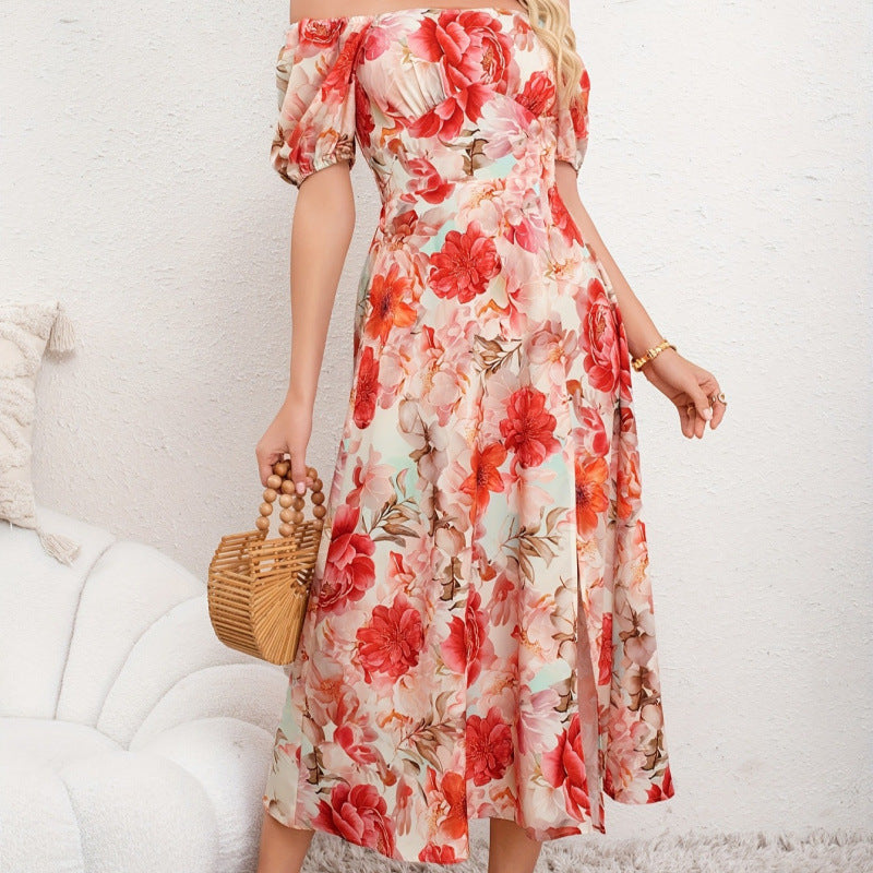 Women's Elegant Floral Floral-print Off-shoulder Dress