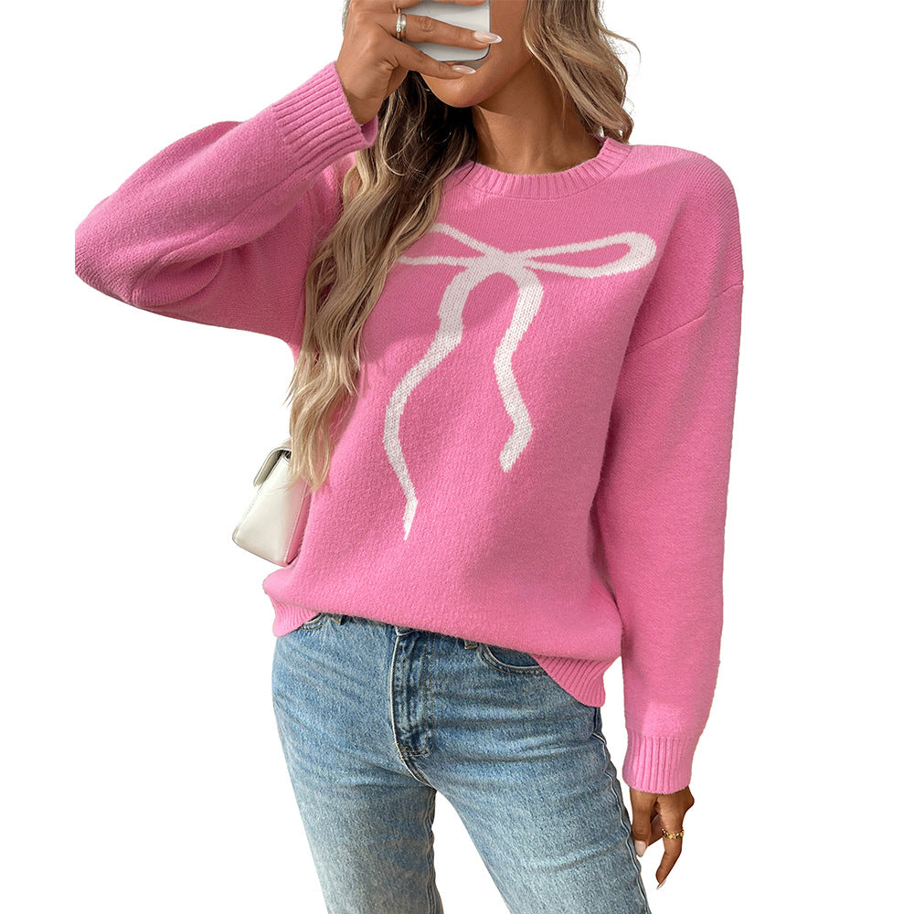 Retro Casual Bow Brocade Sweater