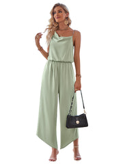 Solid Color Suspender Wide Leg Casual Jumpsuit