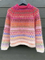 Digital-print Unisex Crewneck Striped Patchwork Design Sweatshirt