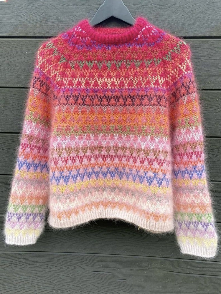 Digital-print Unisex Crewneck Striped Patchwork Design Sweatshirt