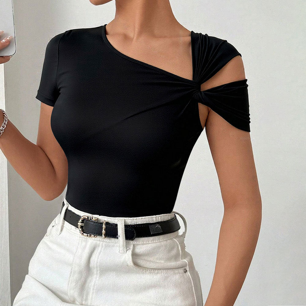 Chic One-Shoulder Twisted Body-Hugging Bodysuit