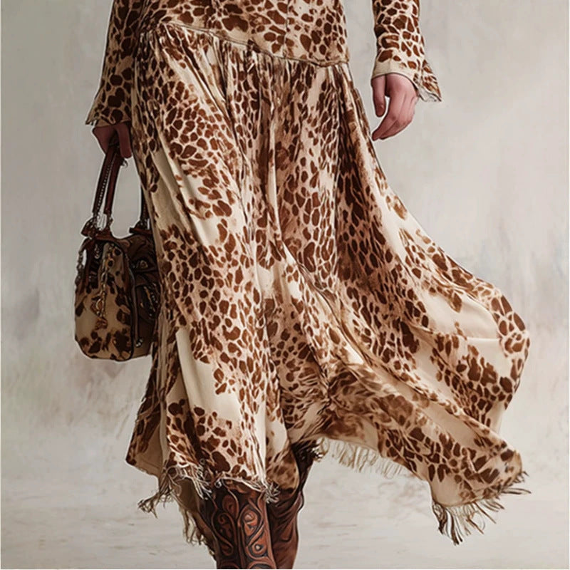 Womens Retro-elegant Tassel Long Dress