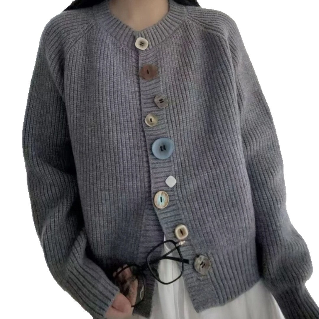 Irregularly Colored Button-down Knitted Cardigan Sweater