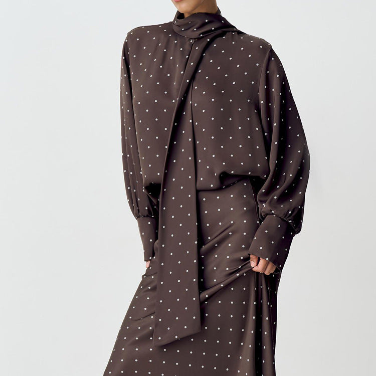 Elegant Printed Lace-Up Long-Sleeve Women's Shirt