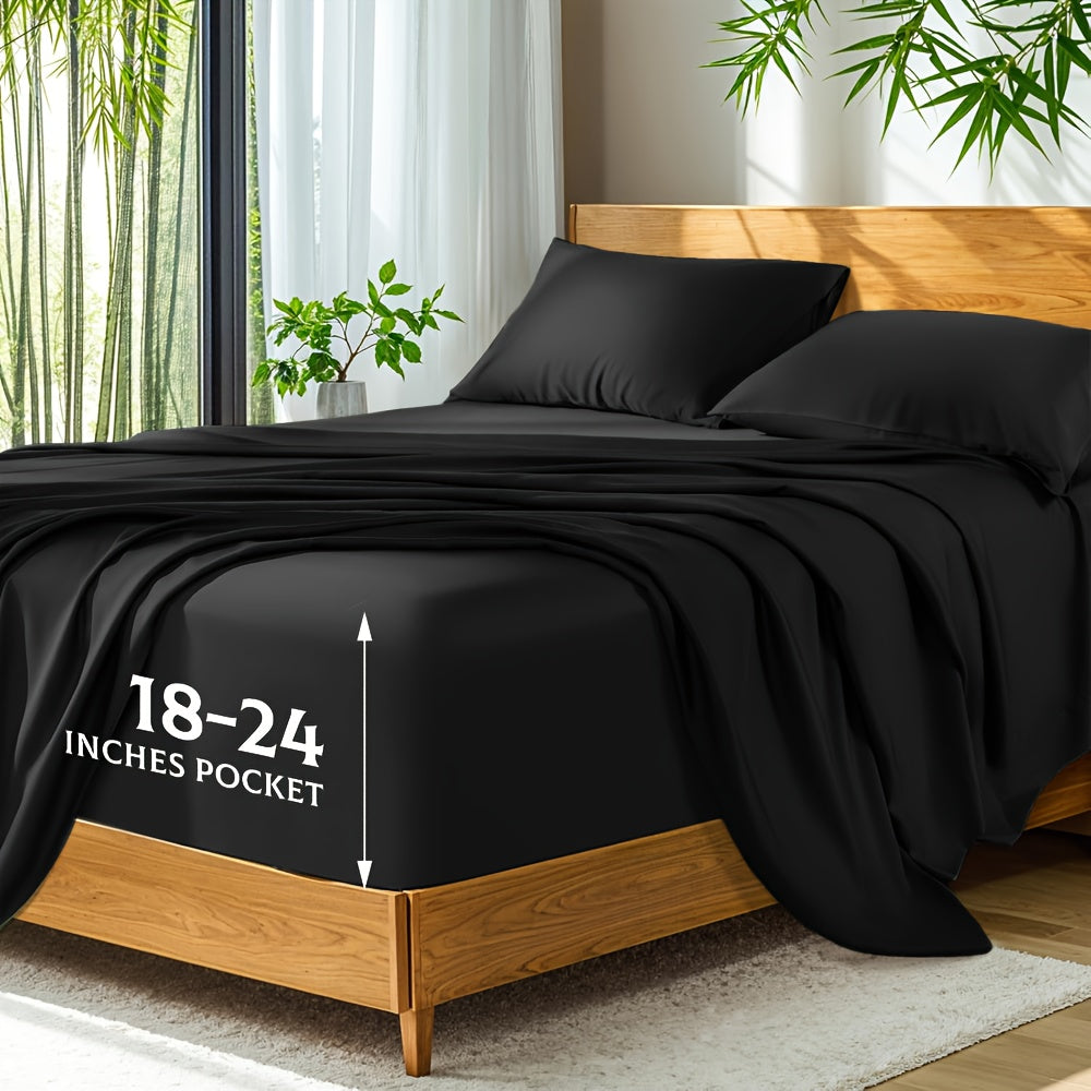 Queen Size Bamboo Sheets - Cooling Breathable Moisture-Wicking Bed Sheets with Deep Pockets, All-Season Luxury Bedding Set for Hot Sleepers