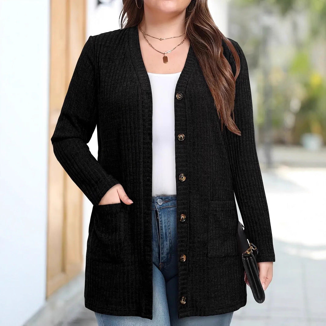 Solid-color Long-sleeve Womens Long Cardigan Coat