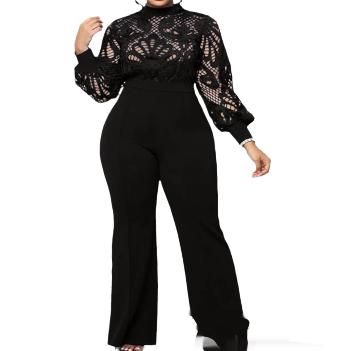 Women's Plus-Size Lace-Trim Casual Jumpsuit