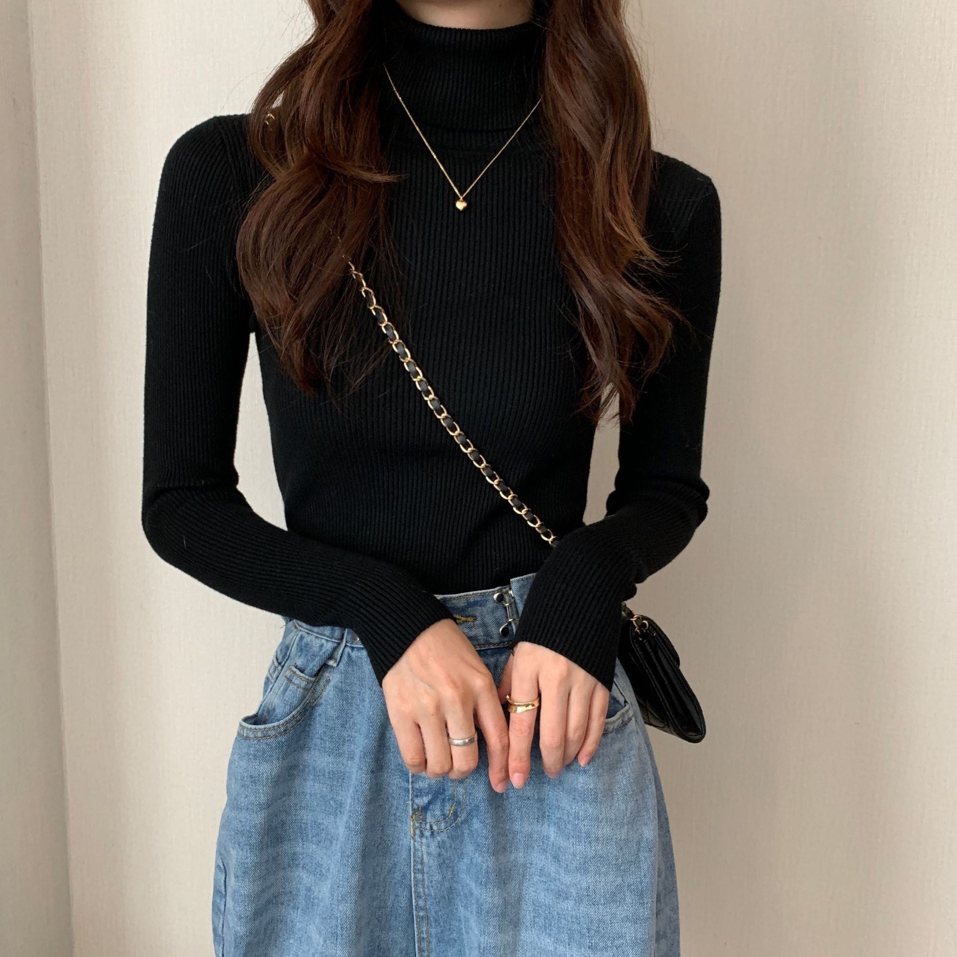 Slim-Fit Mock Neck Long-Sleeve Layering Sweater