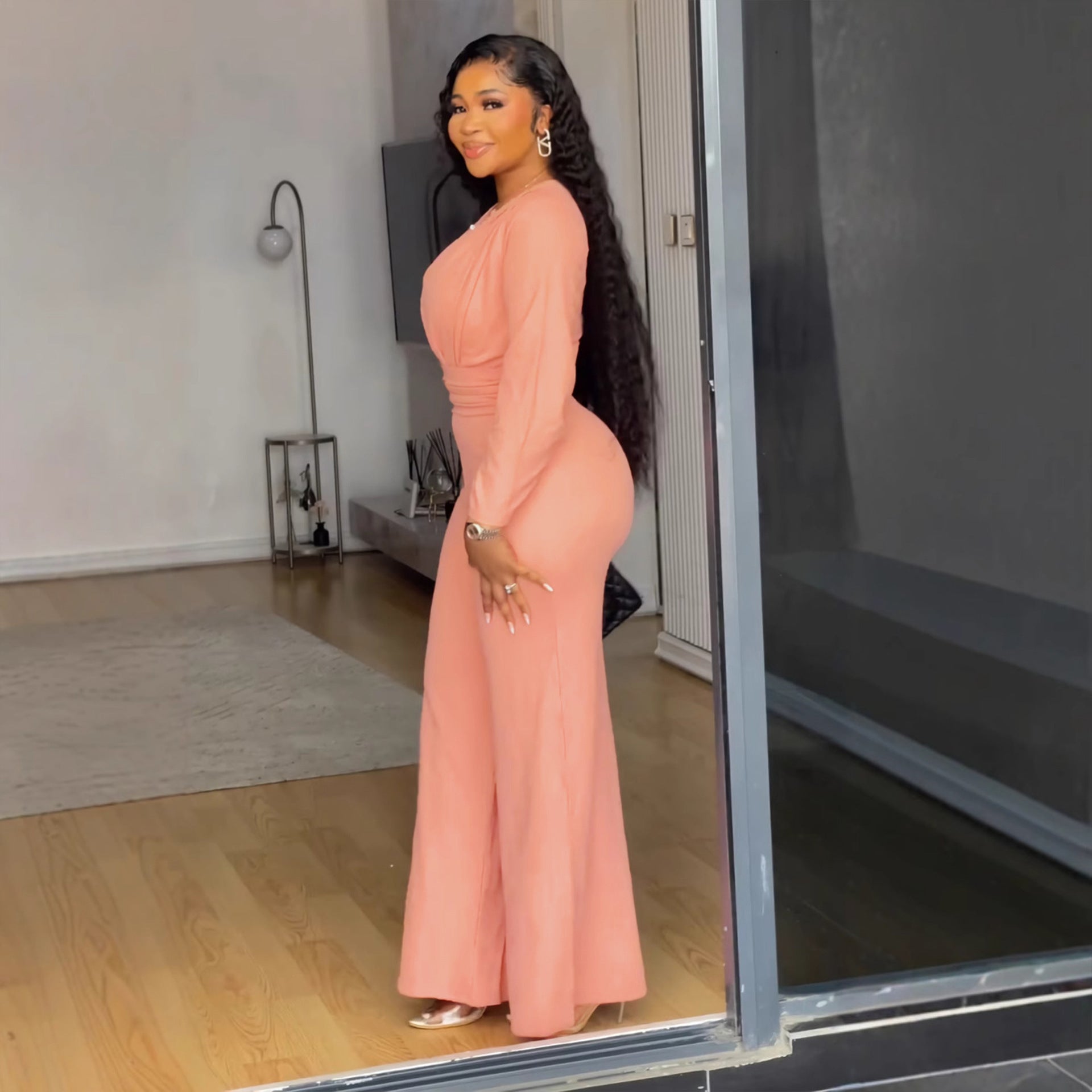 Women's Fashionable Slim-fit Hollowed-out Wide-leg Jumpsuit