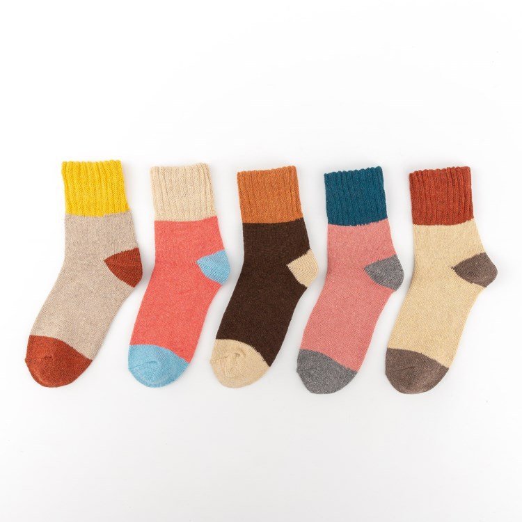 Warm 4-Color Stitching Rabbit Wool Socks for Women