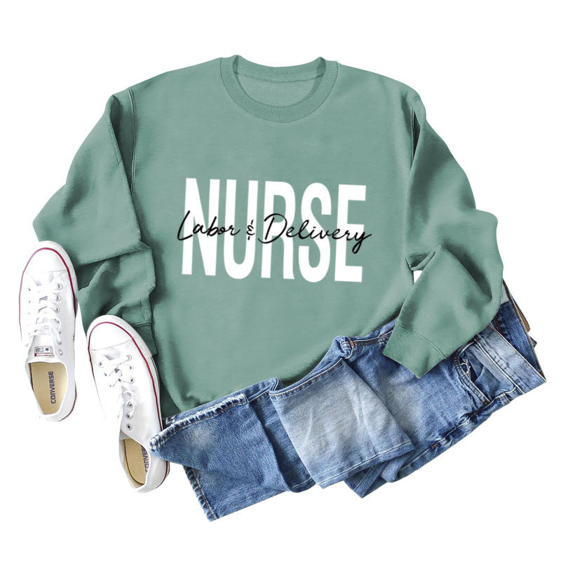 Plus Size Letter Print Long Sleeve Round Neck Casual Sweater