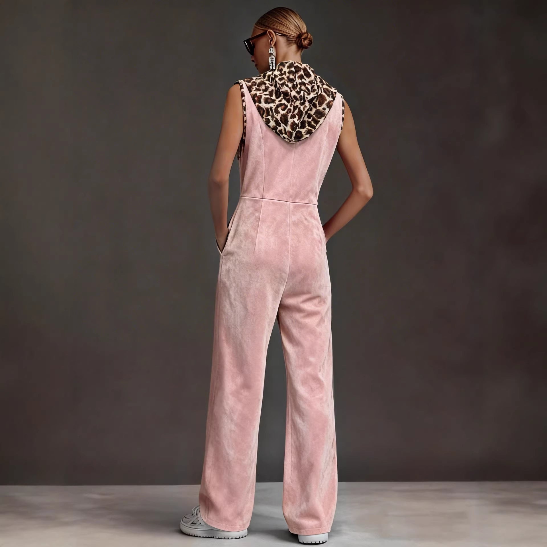 Trendy Leopard Print Hooded Women's Jumpsuit