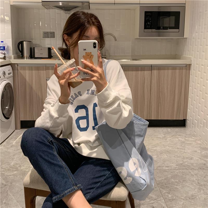 Oversized Letter Print Long Sleeve Women's Pullover Sweater