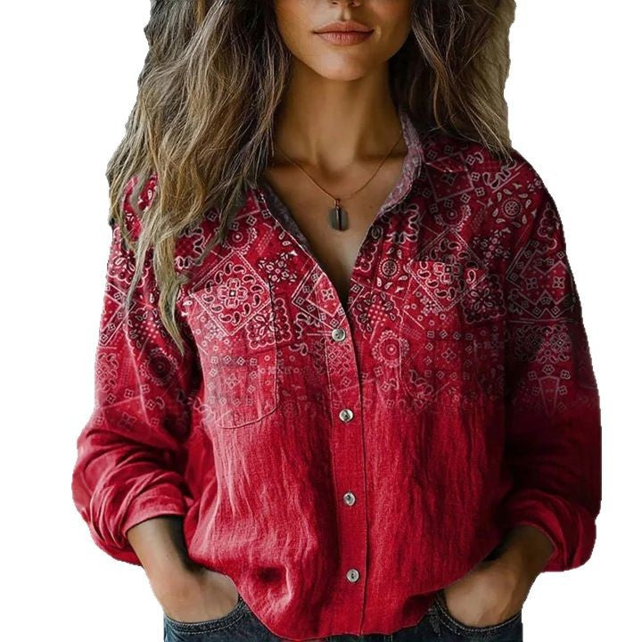 Women's Loose Casual Tie-dye Printed Long-sleeved Shirt