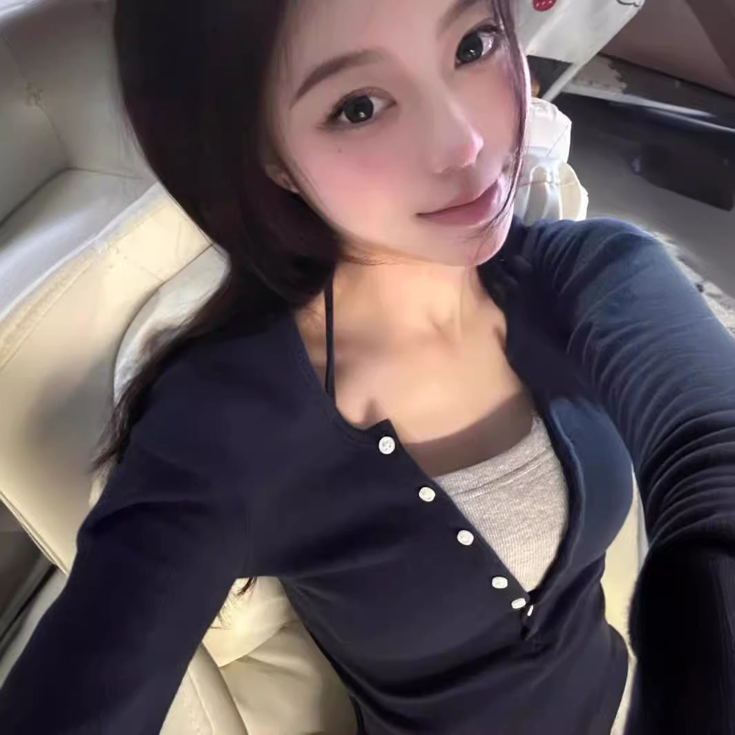 Cotton Fake Long Sleeve Inner Wear Stretch Slim-fit Sweet And Spicy Top