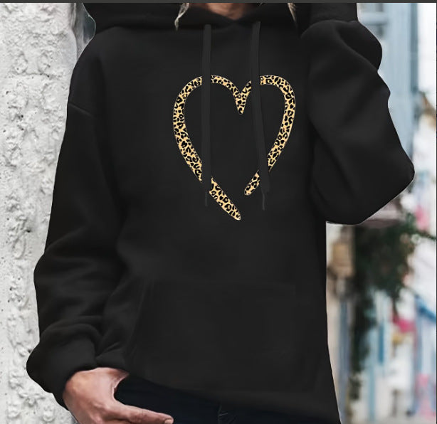 Retro Love Print College Style Women's Pullover Hoodie