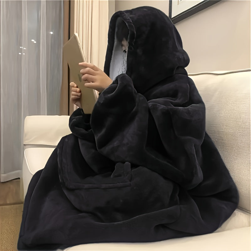 Soft Double-sided Wearable Hoodie Blanket Pajamas - Comfortable Over sized Hooded Blanket with Kangaroo Pockets, Machine Washable Christmas Gifts Valentine's Day, Suitable for Office, Festival, New Ye