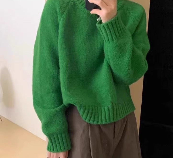 Womens Relaxed-fit Simple Crew-neck Long-sleeve Sweater