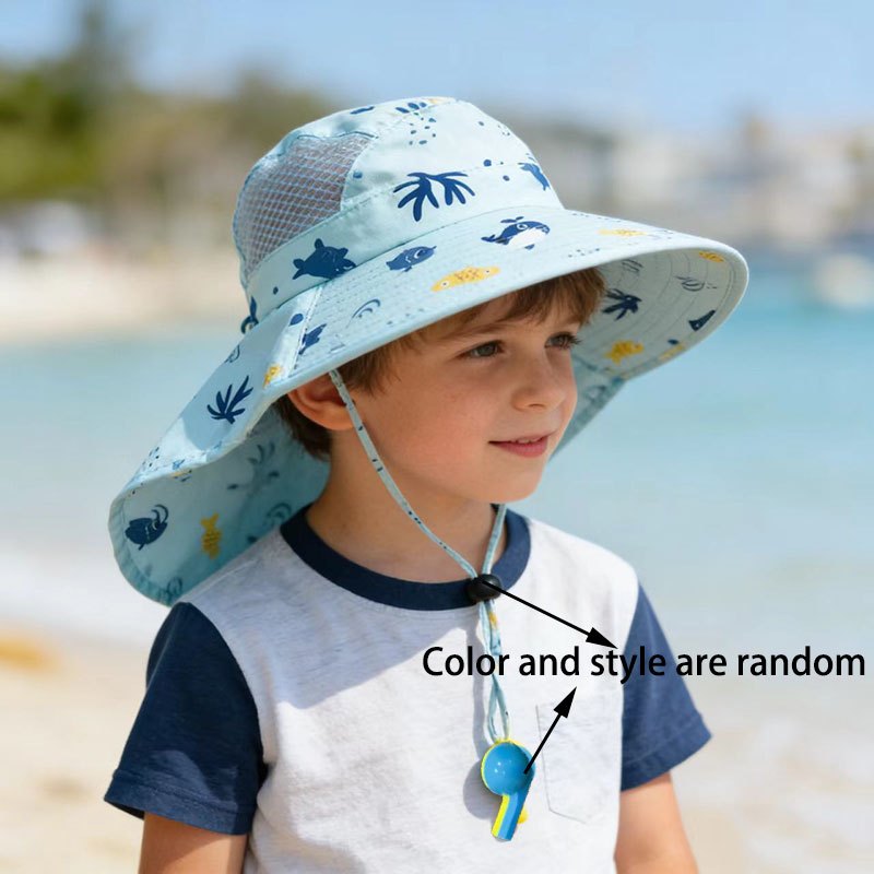 Kids Summer Sun Hat with Wide Brim and Adjustable Wind Rope