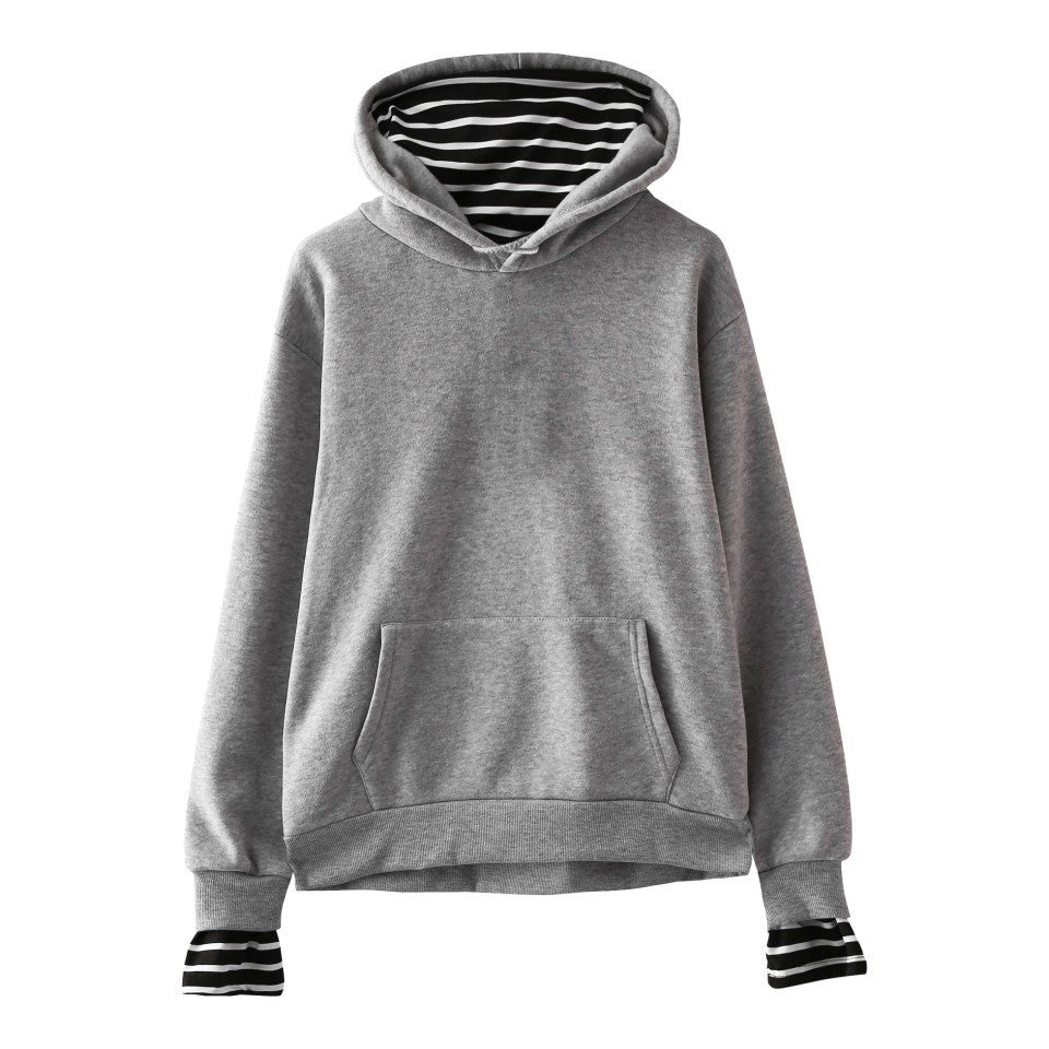 Trendy Korean Fleece Hooded Pullover False Two-Piece Sweatshirt