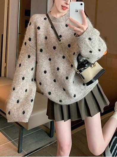 Solid Color Polka Dot Pullover Women's Sweater