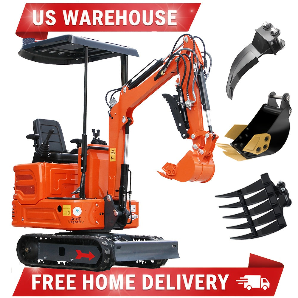 Industrial-Grade Mini Excavator 2000 lb Capacity 13.5 HP with Three‑Way Valve