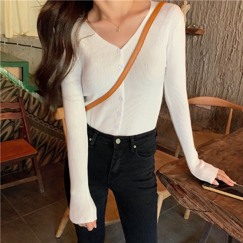 Women's V-Neck Slim Knit Cardigan