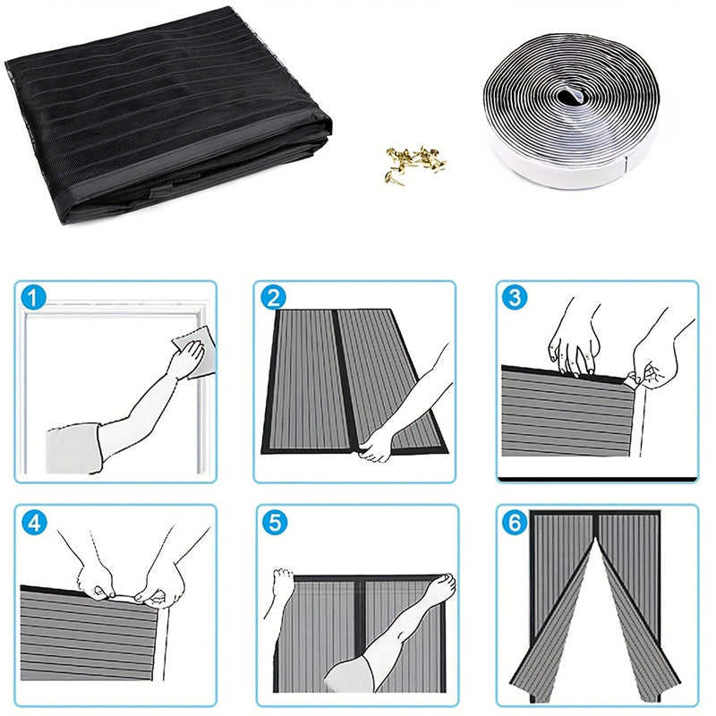 1 Easy-to-install Magnetic Screen Door - Pet-friendly, No-drill Mesh Curtain with Auto-close Feature, Durable and Weather-resistant, Includes Thumbtacks and Double-sided Tape, Perfect for Wooden and a