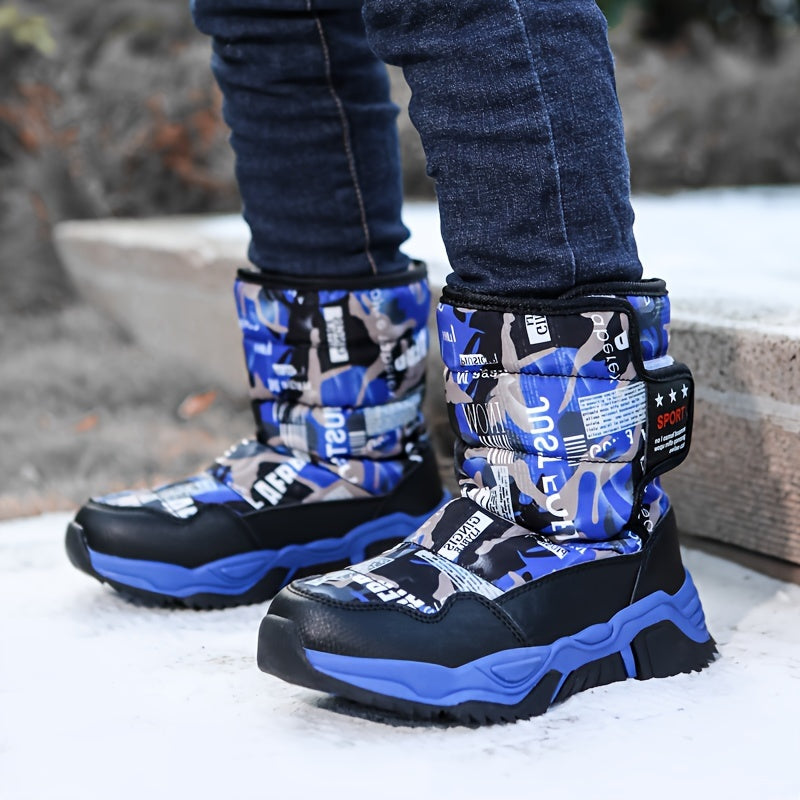 Boys' Velvet High-Top Snow Boots – Winter 2024, Big Kids Size