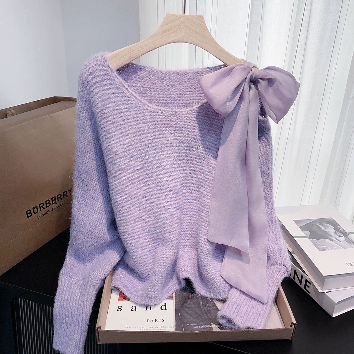 Lace-up Bow Knit Sweater Loose-fitting Cozy Top