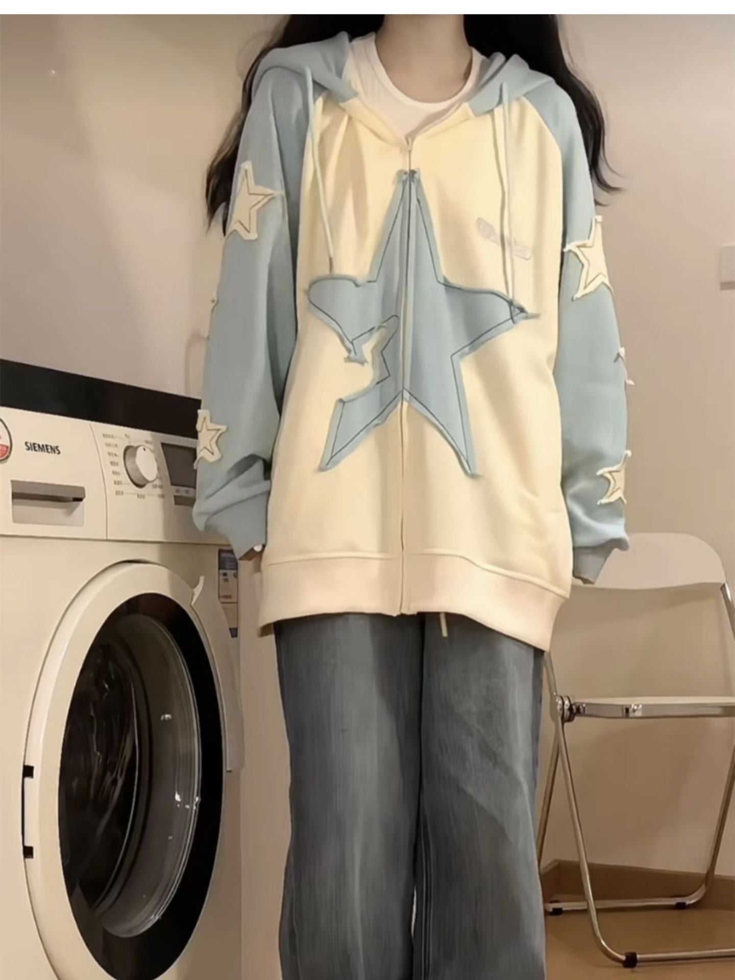 Women's Korean Loose Patchwork Hoodie Jacket