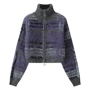 Retro Contrast Color Atmosphere Sweater Women's Loose Short