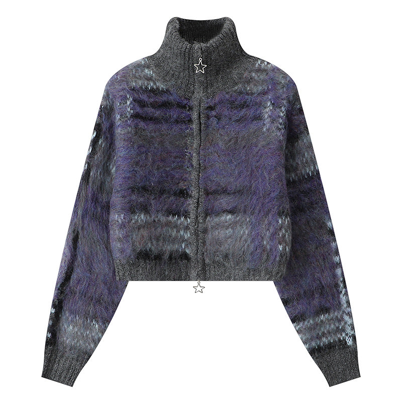 Retro Contrast Color Atmosphere Sweater Women's Loose Short