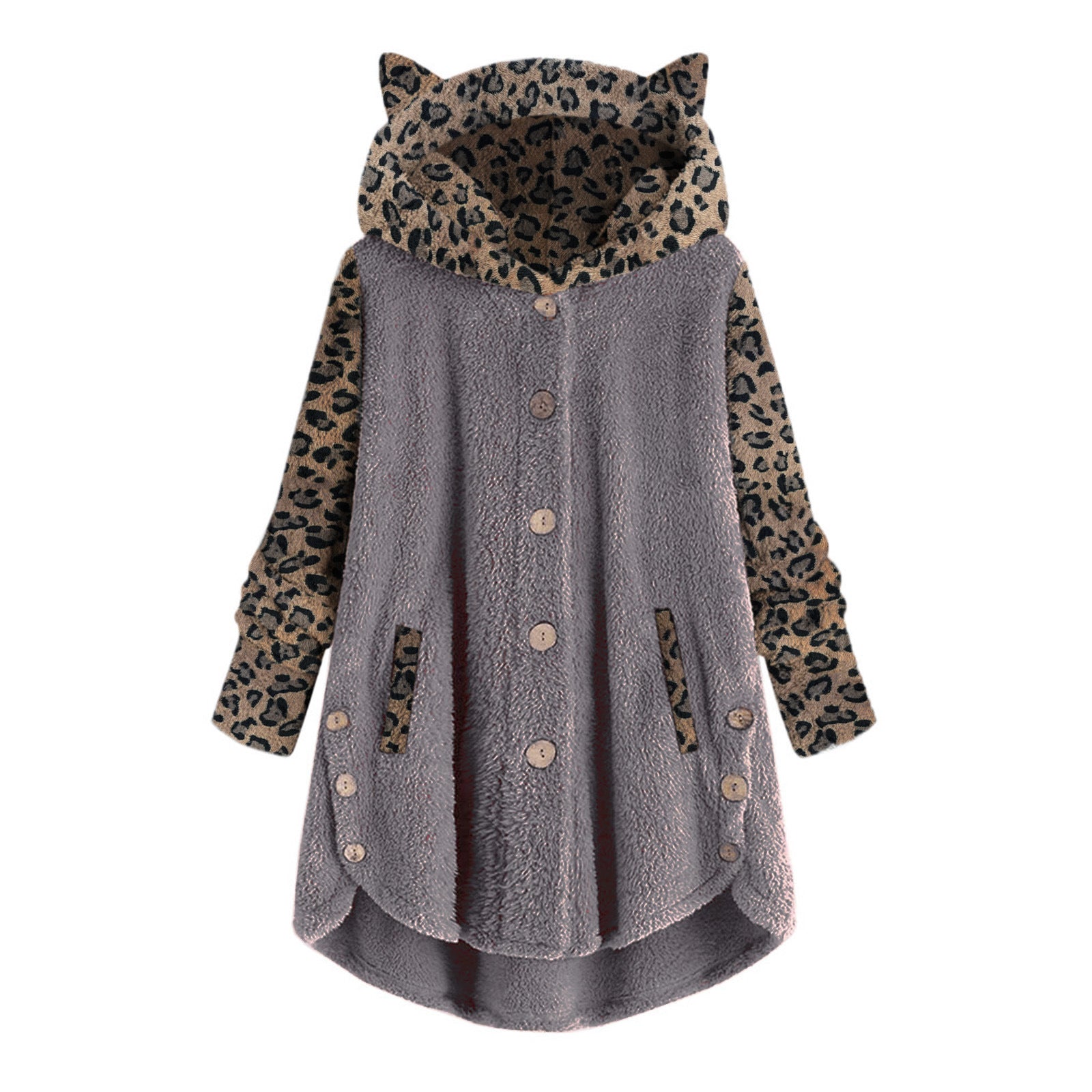Cozy Leopard Patchwork Hooded Plush Coat